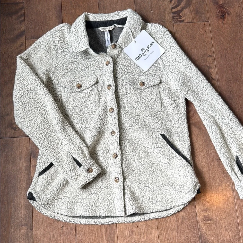 Toad&Co Cream Teddy Jacket Classic Collar Plush Texture - Picture 1 of 4